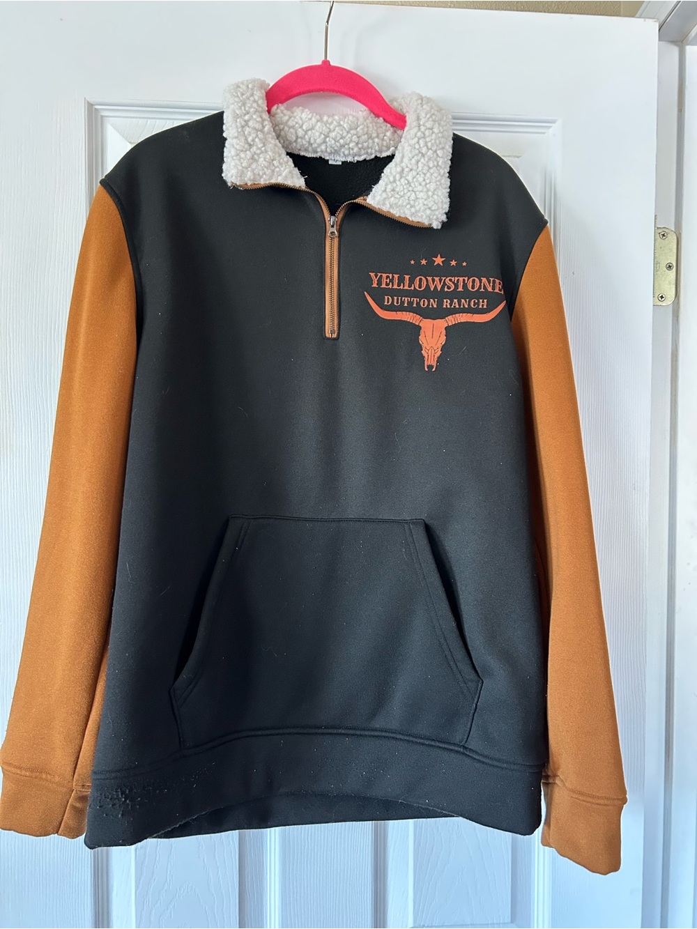 Men’s Black & Brown Quarter-Zip Sherpa Pullover